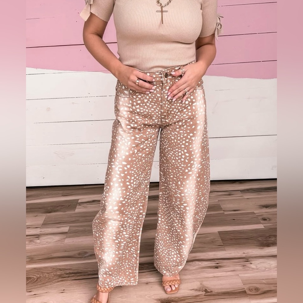 Anniewear Metallic Rose Gold Fawn Barrel Jeans